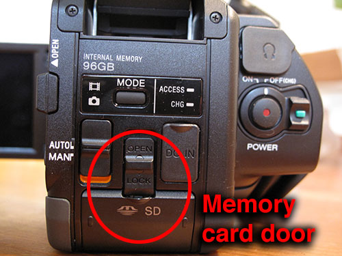 Memory card door for Sony NX70