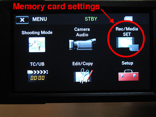 Settings for changing memory card