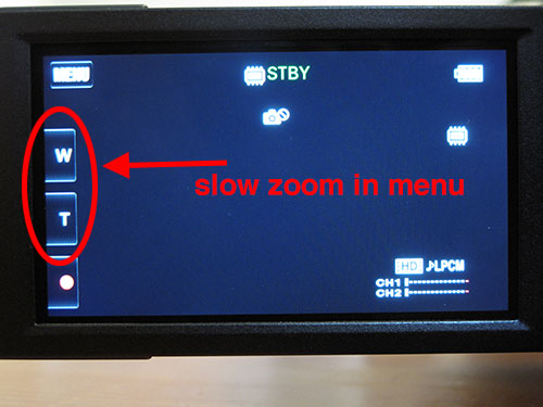 Slow zoom in menu