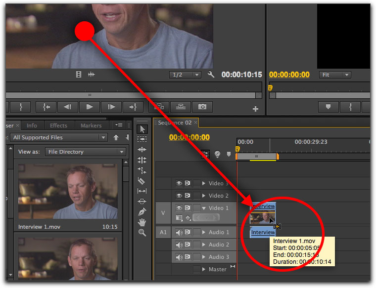 Dragging clips to the timeline in Adobe Premiere CS6